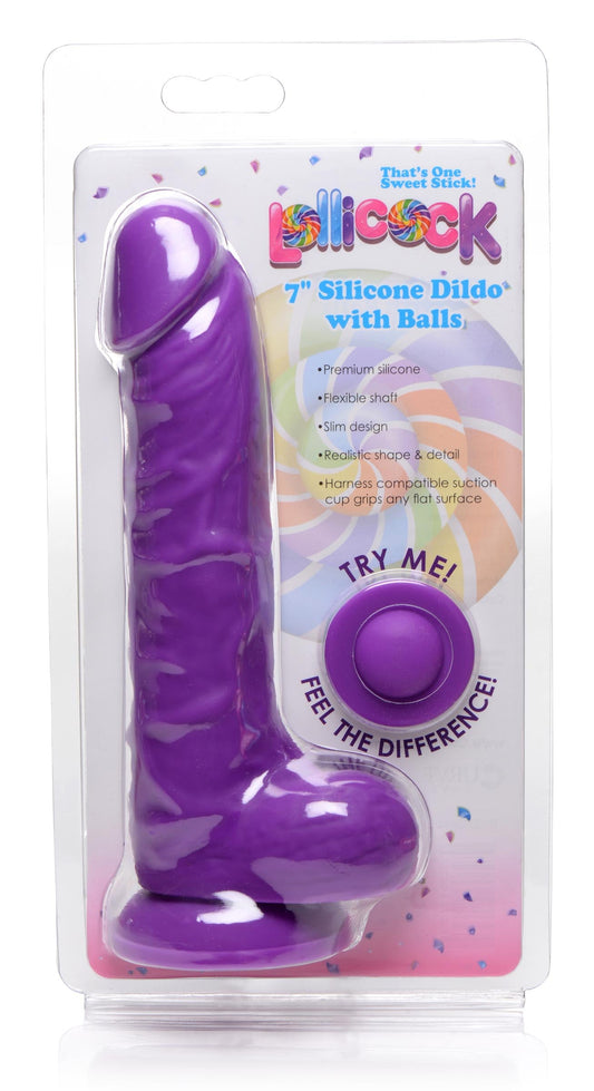 7" Silicone Dildo with Balls - Grape